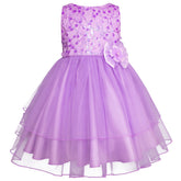 Vestido Gerat Lila de Fiesta con Tul y Flor para Niñas de 3 a 8 Años